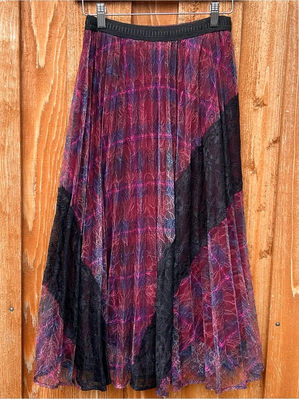 Anthropologie Maeve Delphine Pleated Lace Midi Skirt Witchy Boho Festival Size 2